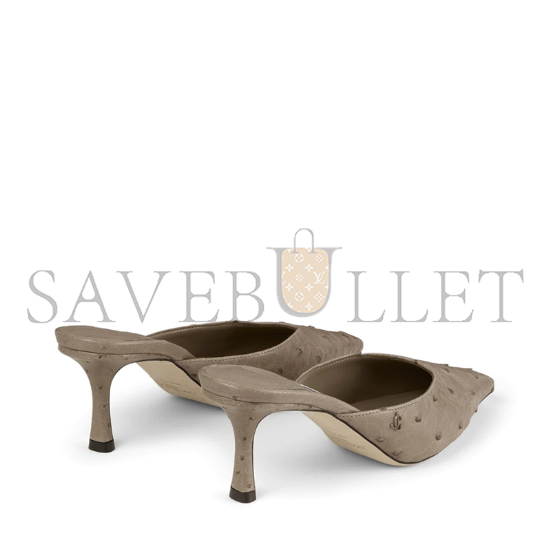 JIMMY CHOO VIVI 65 TAUPE OSTRICH LEATHER MULES VIVI65OAA